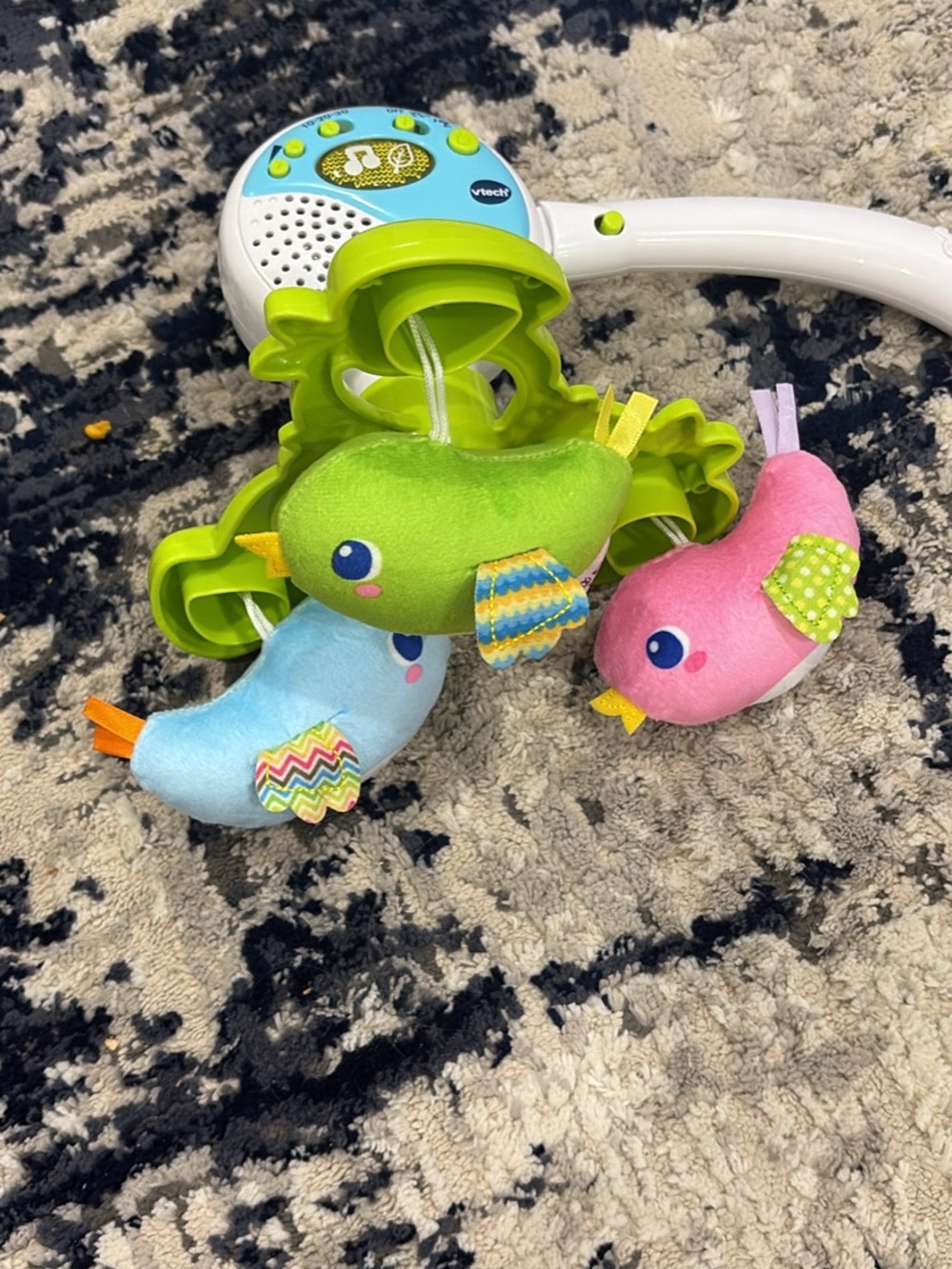 Green Musical Mobile with Plush Blue, Green & Pink Birds